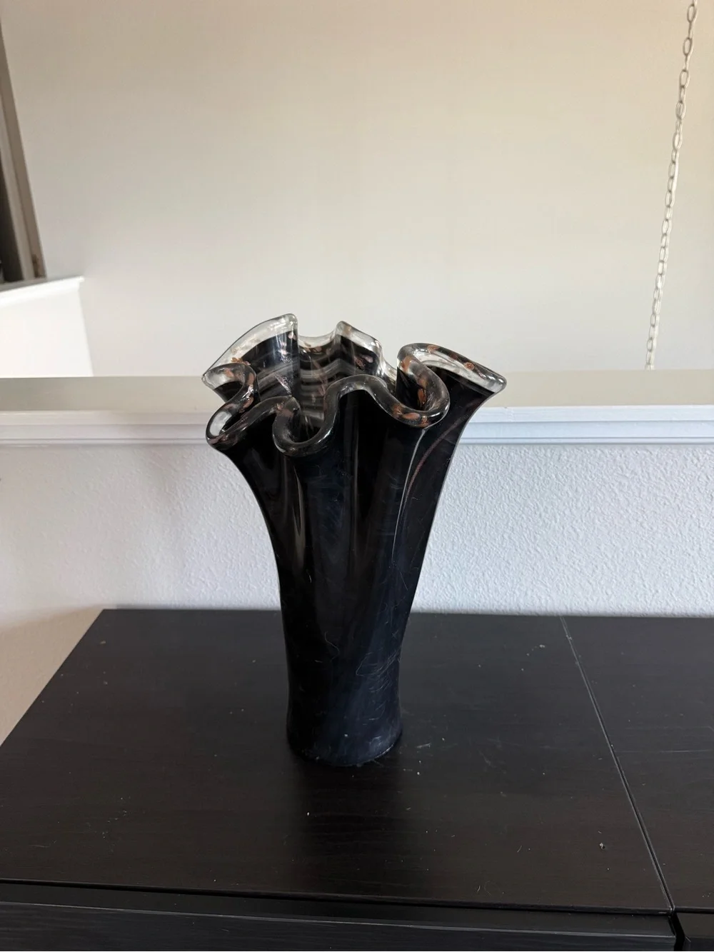 murano italy brown- Black Ruffled Glass Vase - Unbranded